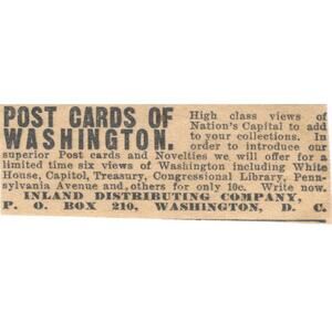 Inland Distributing Company Postcards Washington DC 1910 Magazine Ad AF1-SS9